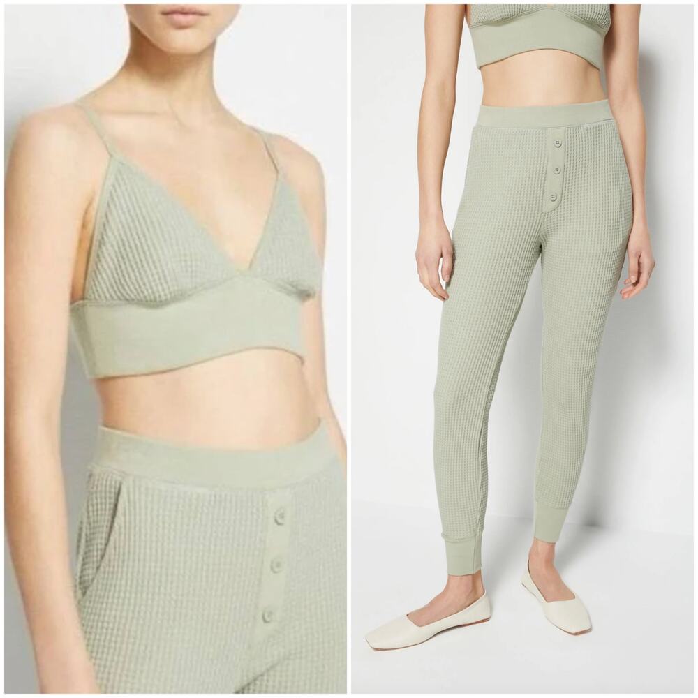 Jonathan Simkhai Matching Set Waffle Knit Loungewear Athleisure Green XS NWT